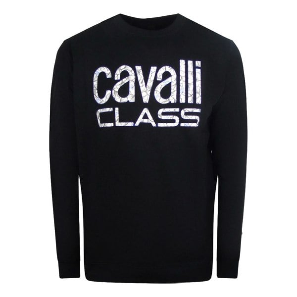 Cavalli Class Bold Floral Design Black Sweatshirt L