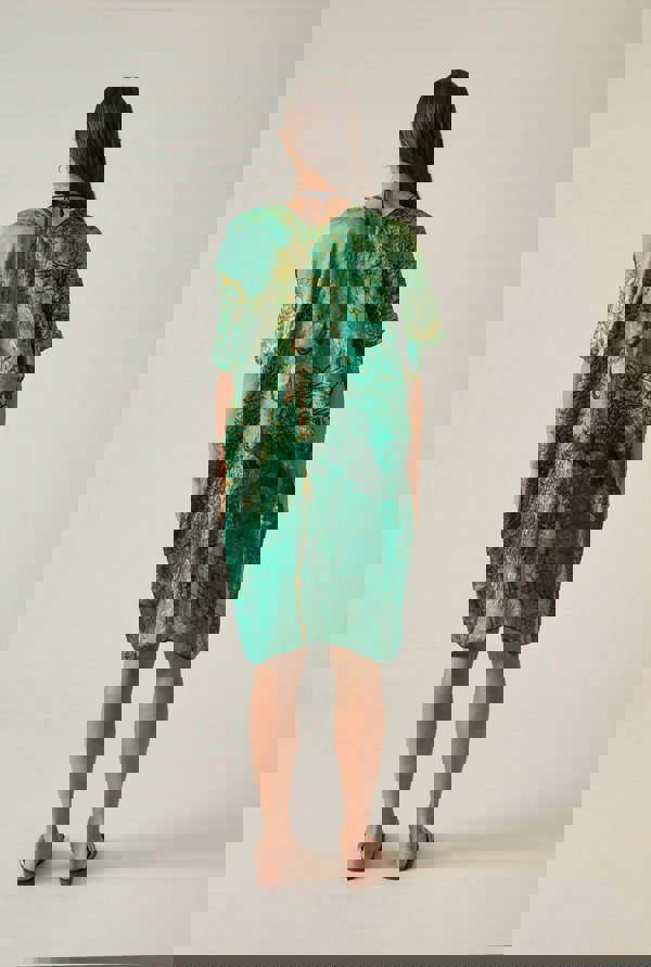 Bold Emerald Print Kaftan with black