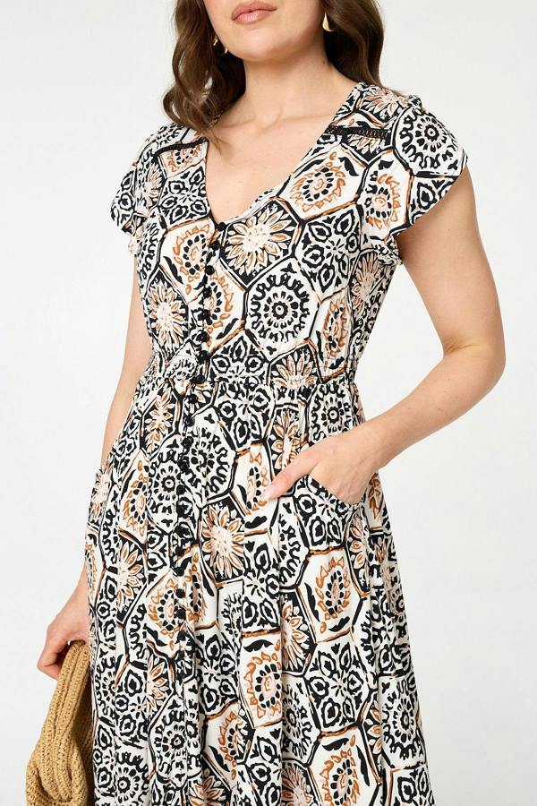 Stone | Mosaic Print Lace Cap Sleeve Maxi Dress