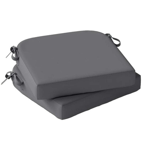 Outdoor Chair Seat Cushions Set of 2, Garden Chair Cushions with 7cm Thick Foam & Ties, Dark Grey