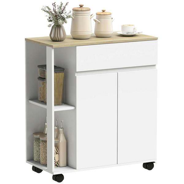 HOMCOM Kitchen Storage Trolley Cart with Drawer and Shelves, White