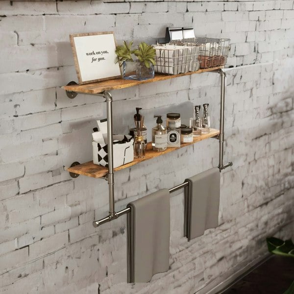 Rafaelo Mobilia Heavy Duty Pipe Wall-Mounted Floating Shelves Rustic Brown