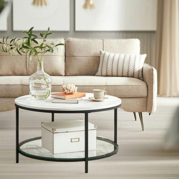 Rafaelo Mobilia 2 Tier Round Faux Marble Coffee Table