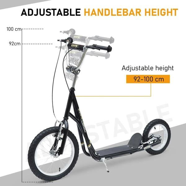Black kick scooter with adjustable handlebar height and front fork