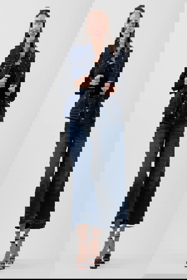 ENORSIA Women's Deep Blue Sleeveless Button Up Denim Jacket