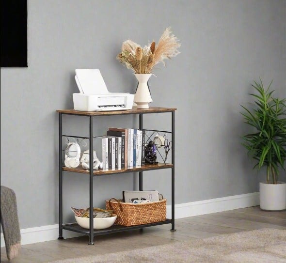 Modcraft Kitchen Island Shelf, Baker’s Rack with 3 Shelves & Hooks, Rustic Brown & Black