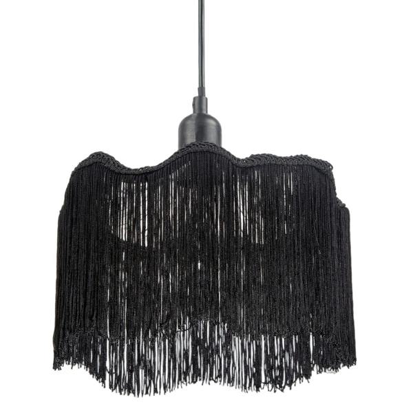 Striking Black Fringed Smoked Glass Pendant Shade with Long Tassels Image 5