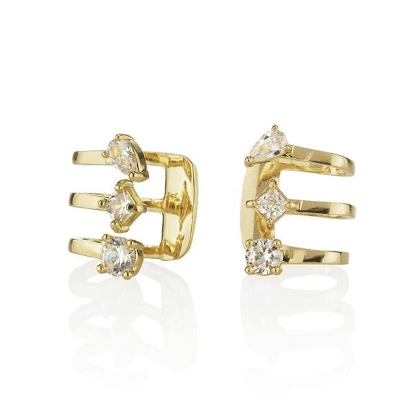 Gold Ear Cuffs Set with Cubic Zirconia - namana.london