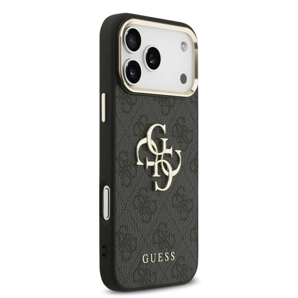 Guess PU Leather 4G Big Logo Gold Frame Case for iPhone 17 Pro Max 6.9" Black - GUHCP17X4GMGCGR