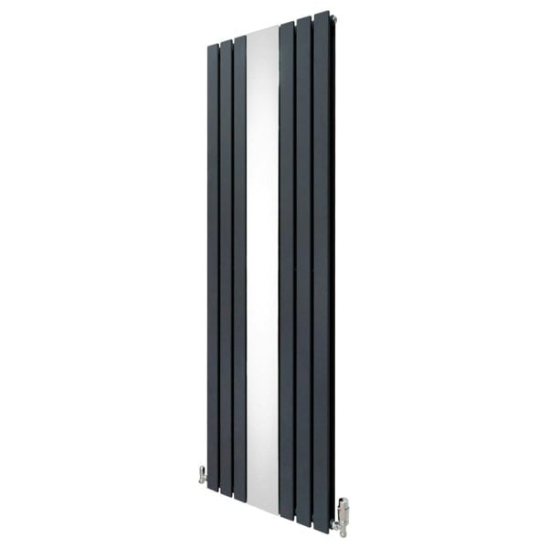 Flat mirror radiator in anthracite grey, 1800mm x 565mm, featuring sleek vertical lines and modern design, perfect for contemporary spaces