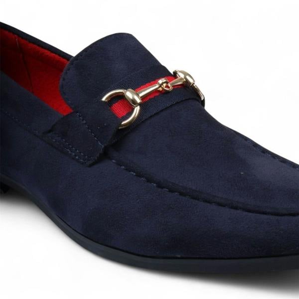 Dolcetto Men's Suede Loafers with Gold Buckle Slip-On Dress Shoes