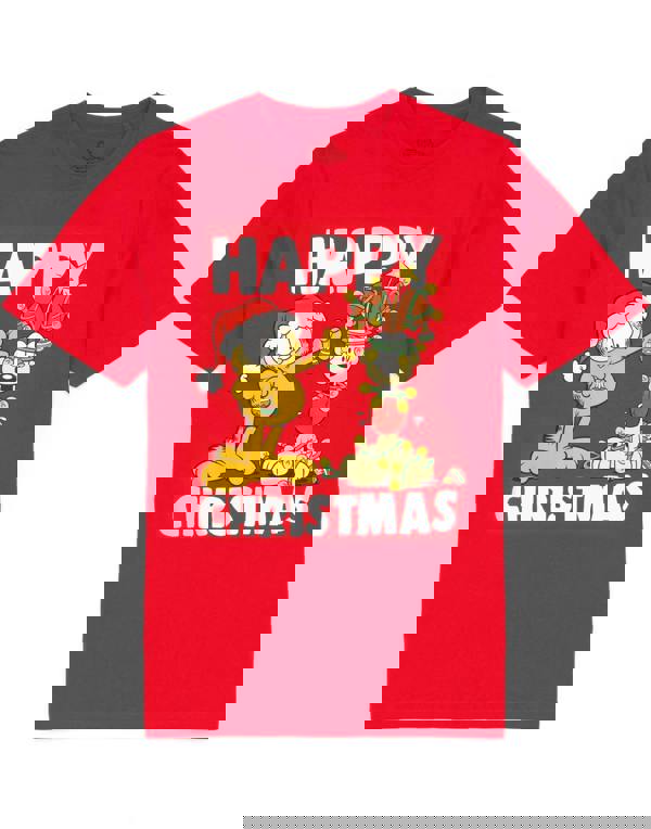 Garfield Mens Red Garfield, Odie Short Sleeved T-Shirt