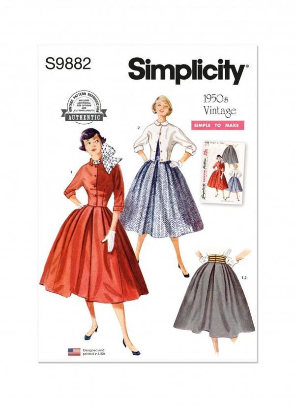 Simplicity Sewing Pattern 9882, Skirts, Jackets, Vintage Style for Women, H5 (6-8-10-12-14) - Easy