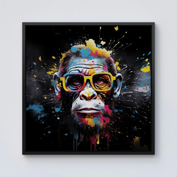 Warren Reed Coloured Splash Art Monkey Face Framed Canvas