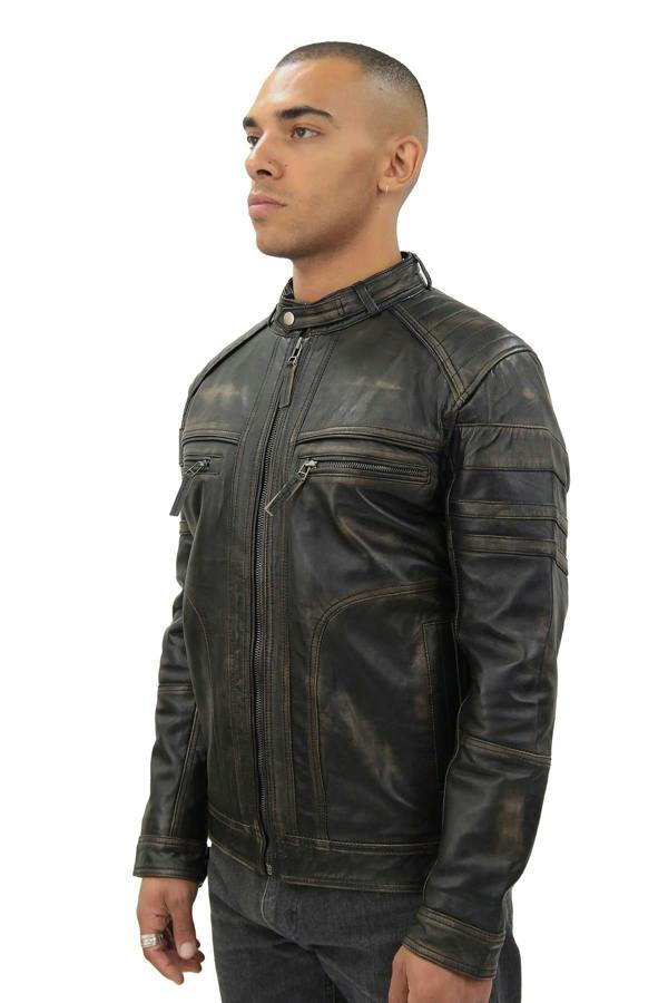 Infinity Leather Men's Vintage Black Leather Biker Jacket-Naples