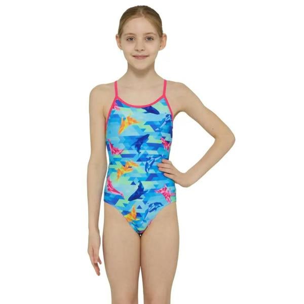 Zoggs girls dolphine sprintback swimsuit in blue with pink trim