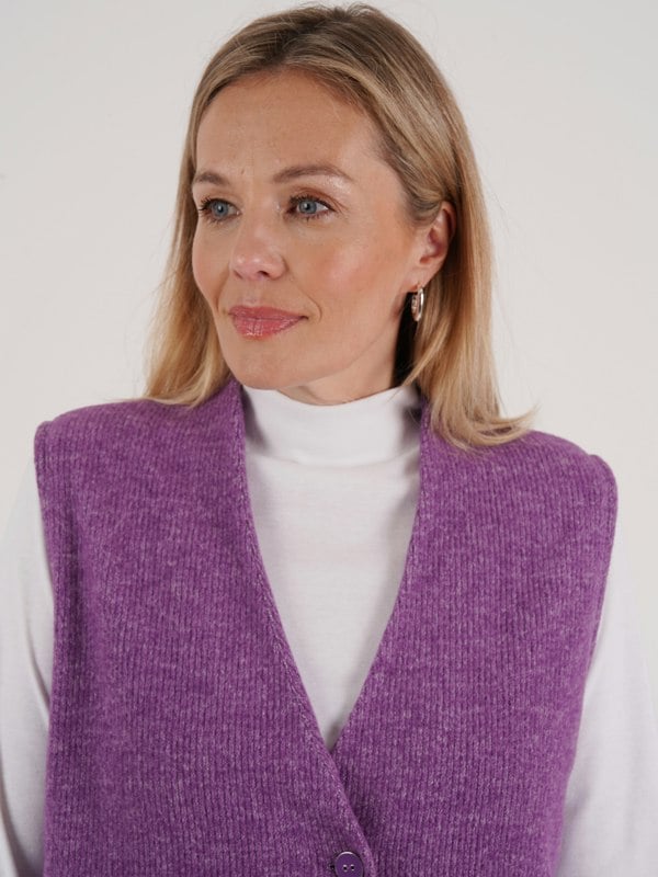 PennyPlain Ribbed Button Gilet - Amethyst