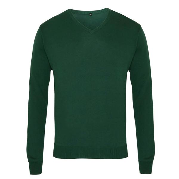 Premier Mens Knitted V Neck Sweater Top - Bottle Green