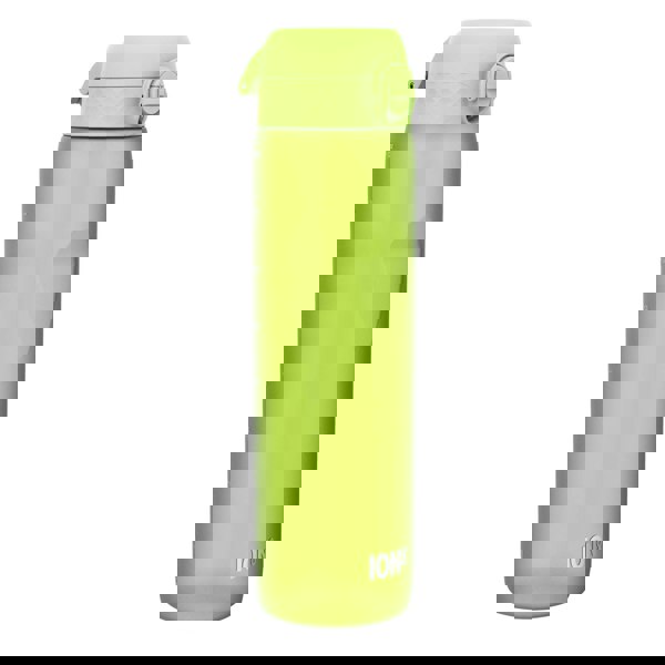 A lime-green water bottle stands upright against a white background. ION8 is printed on its side.