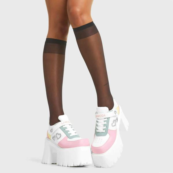 Lamoda Lovey Dovey White Heart Detail Platform Boots Chic Fun Trendy Shoes
