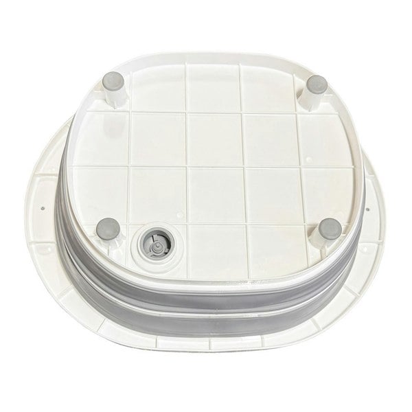 Collapsible Silicone Folding Bowl with Cutting Board OLPRO - underside showing plug hole