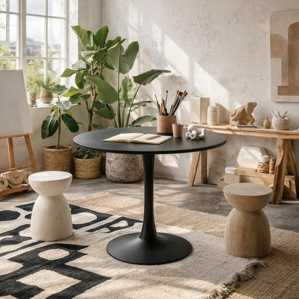 Wyld Haus Cloverfern Matt Black Ceramic Round Coffee Table