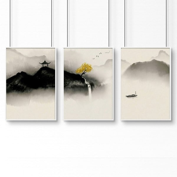 Japanese pagoda | set of 3 wall art for home office decor