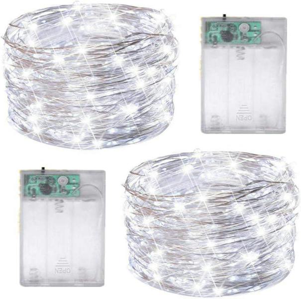 10m 100 LED Fairy String Lights, Battery Operated Cool White Copper Wire Decoration, 2pk image 3