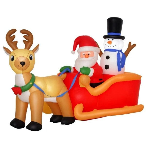 Bobobiy 6.5ft Christmas Inflatable Santa Claus on Sleigh Deer, LED Lighted for Home Indoor Outdoor Garden Lawn Decoration Party Prop