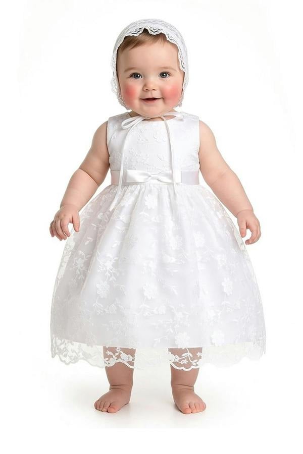 Lace Floral Christening Gown and Bonnet