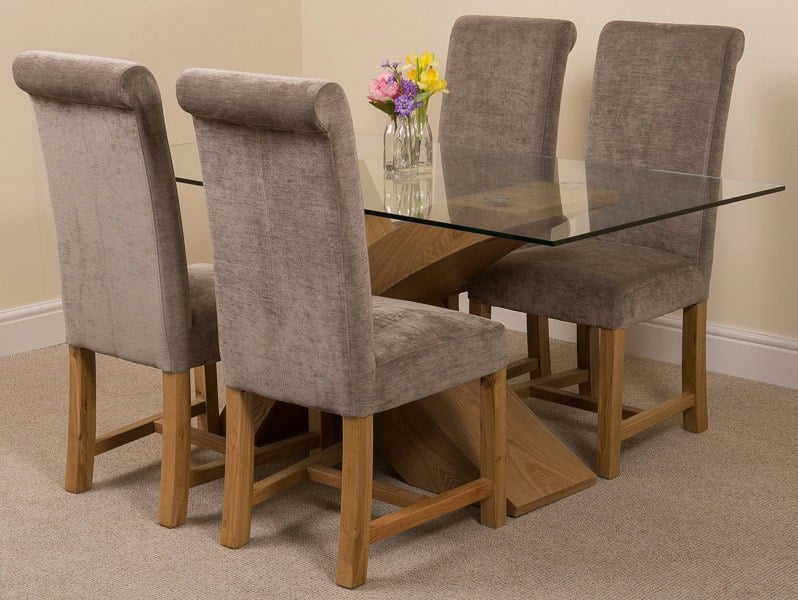 That's Furniture Valencia Oak Small Glass Dining Table & Washington Fabric Chairs
