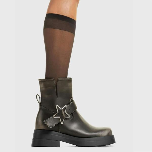 Lamoda Hawk Aged Grey Suede Chunky Platform Creeper Boots Stylish Footwear