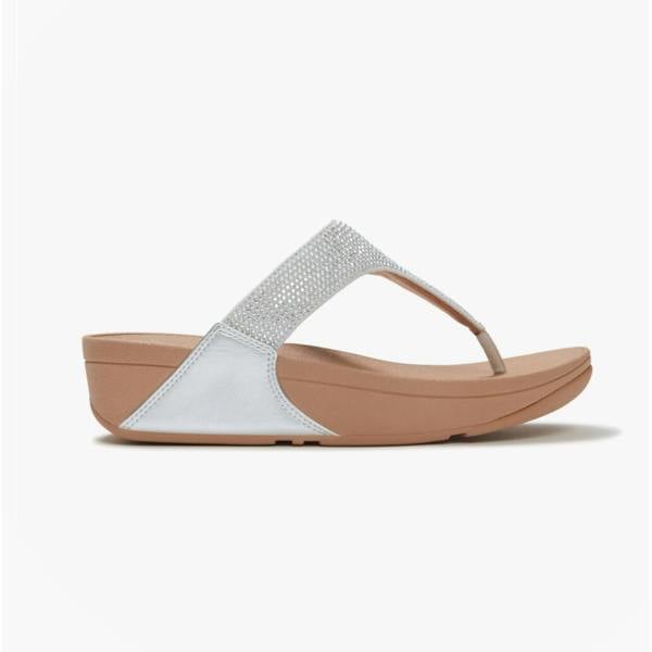 FitFlop FitFlop LULU CRYSTAL EMBELLISHED Womens Toe-Post Sandals Steeled Silver