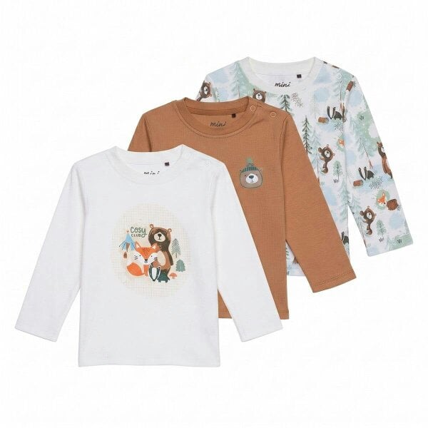 Mini Cuddles Animal-Print T-shirt (Cream & Brown), 3 Pack