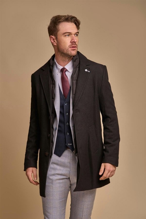 Sanford black overcoat front