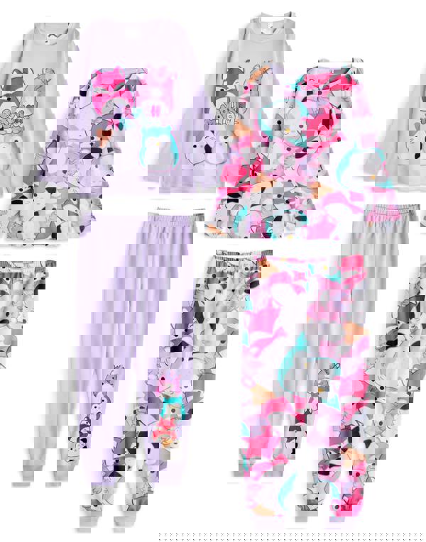 Squishmallows Girls Purple Multi Character Multi-Pack of 2 Long Sleeve Long Leg Pyjama Set