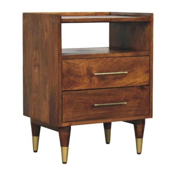 Artisan Furniture Solid Wood Valenza Open Frame Bedside, 2 Drawers & 1 Open Slot, Brown