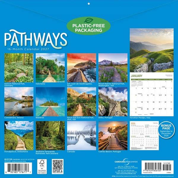 Natural Elements Pathways Calendar 2027, Wall Calendars, Month To View, Natural World, Gift
