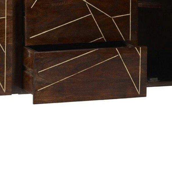 Wyld Haus Bandung Dark Mango Wood and Gold Large Sideboard 3 Drawers 2 Doors