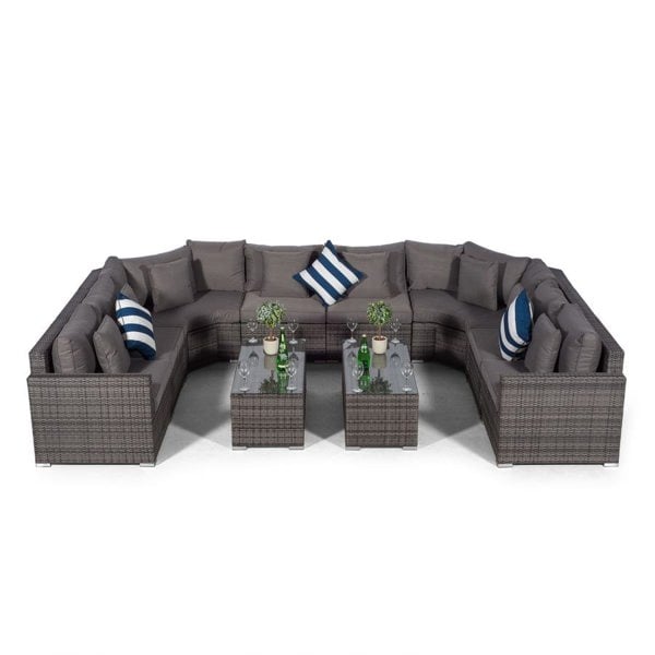 Giardino Santorini U Shape Modular 8 Seat Rattan Sofa Set With 2 Large Coffee Tables