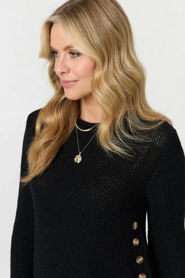 Black | Textured Relaxed Long Sleeve Jumper