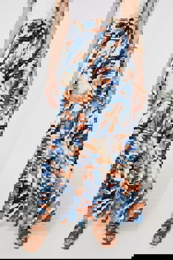 Blue | Printed Tiered High Waist Maxi Skirt