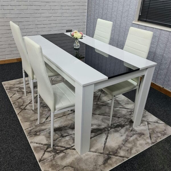 Kosy Koala Dining Table Set White And Black Table With 4 White Chairs Dining Room Furniture