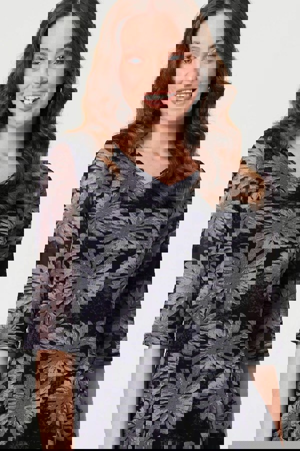 Black | Floral Relaxed Semi Sheer Peplum Blouse
