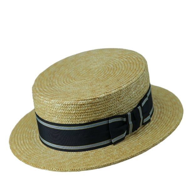 Gamble & Gunn Cambridge Straw Boater with Stripe Grosgrain Ribbon