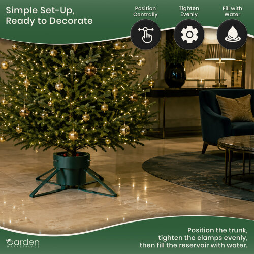 Green Christmas Tree Stand with 1.8L Water Tank, Fits Trees up to 2m, 4 Clamp Screws for 50-120mm Trunks, Steel Legs