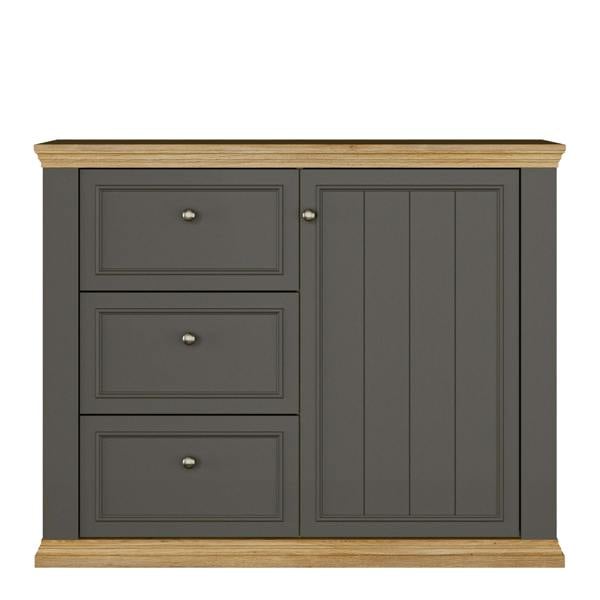Furniture To Go Pontypool 3 Drawer & 1 Door Sideboard in Grey and Mauvella Oak