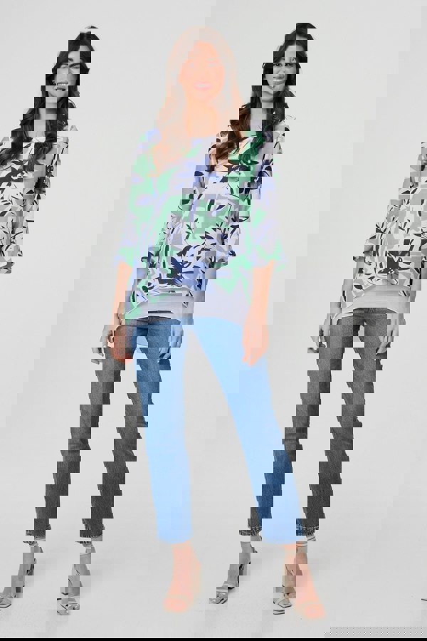 Green | Floral Print Layered Relaxed Tunic Top
