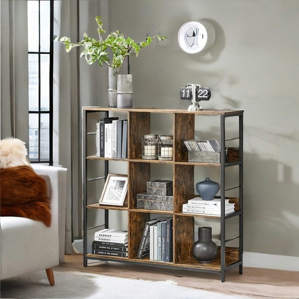 Rafaelo Mobilia 3 Tier Cube Storage Shelf With 9 Compartments Industrial Rustic