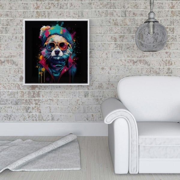 Warren Reed Multi Coloured Splash Art Dog Framed Canvas